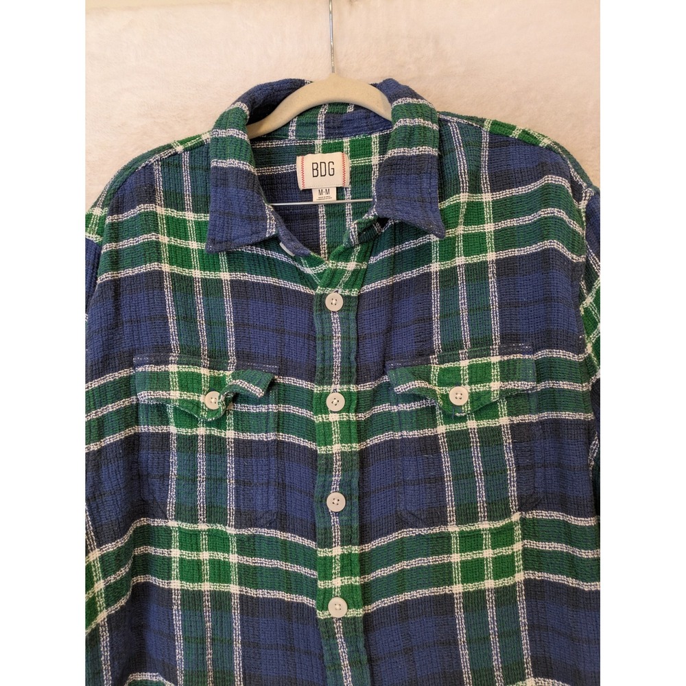 BDG Urban Outfitters Women's Size M Blue Green Plaid Flannel Button‎ Down Shirt - Picture 3 of 8
